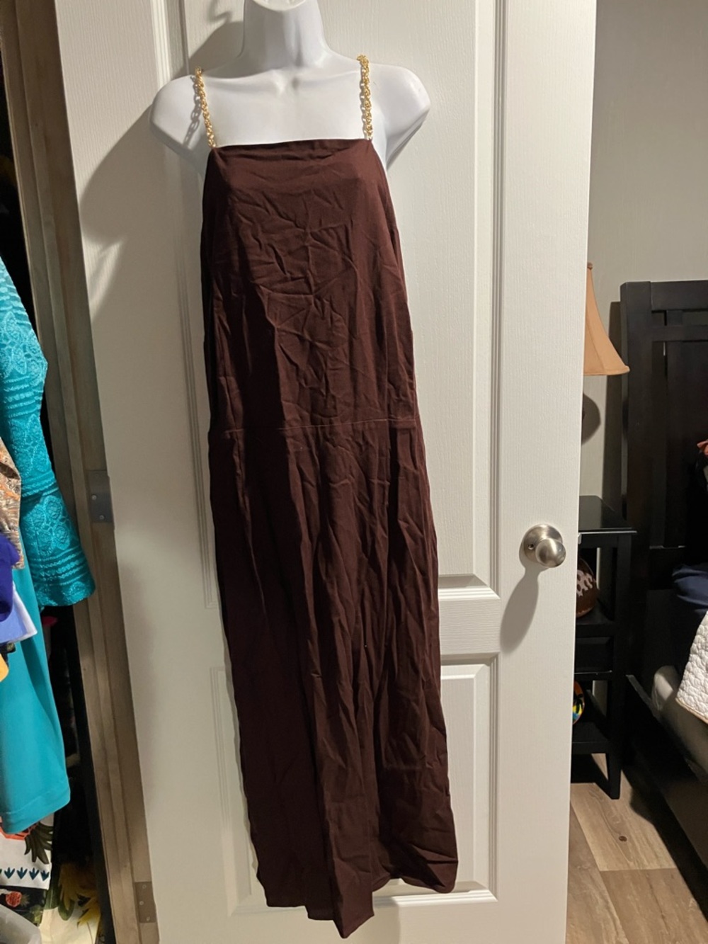 Brown Maxi dress with Gold Chain Straps